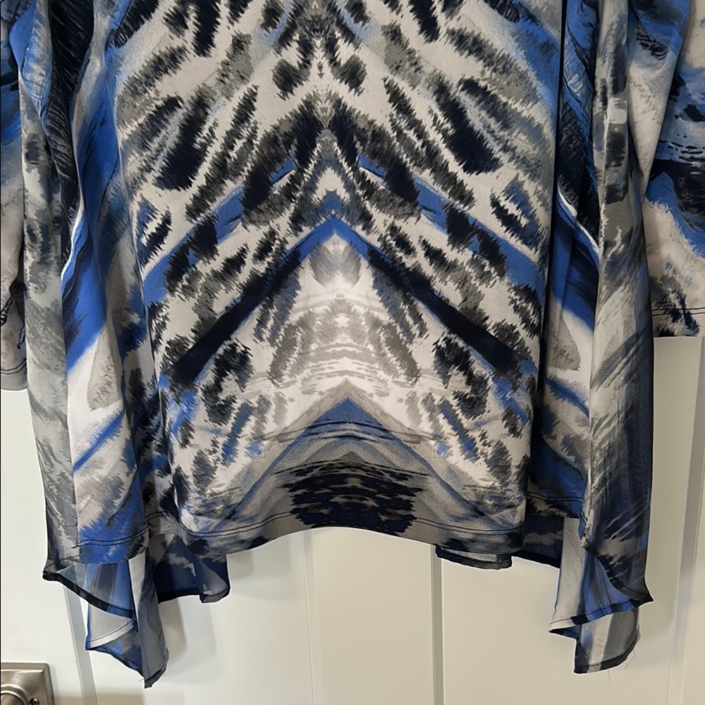 Chico's Sheer Blue and Black Patterned Blouse - Picture 7 of 7